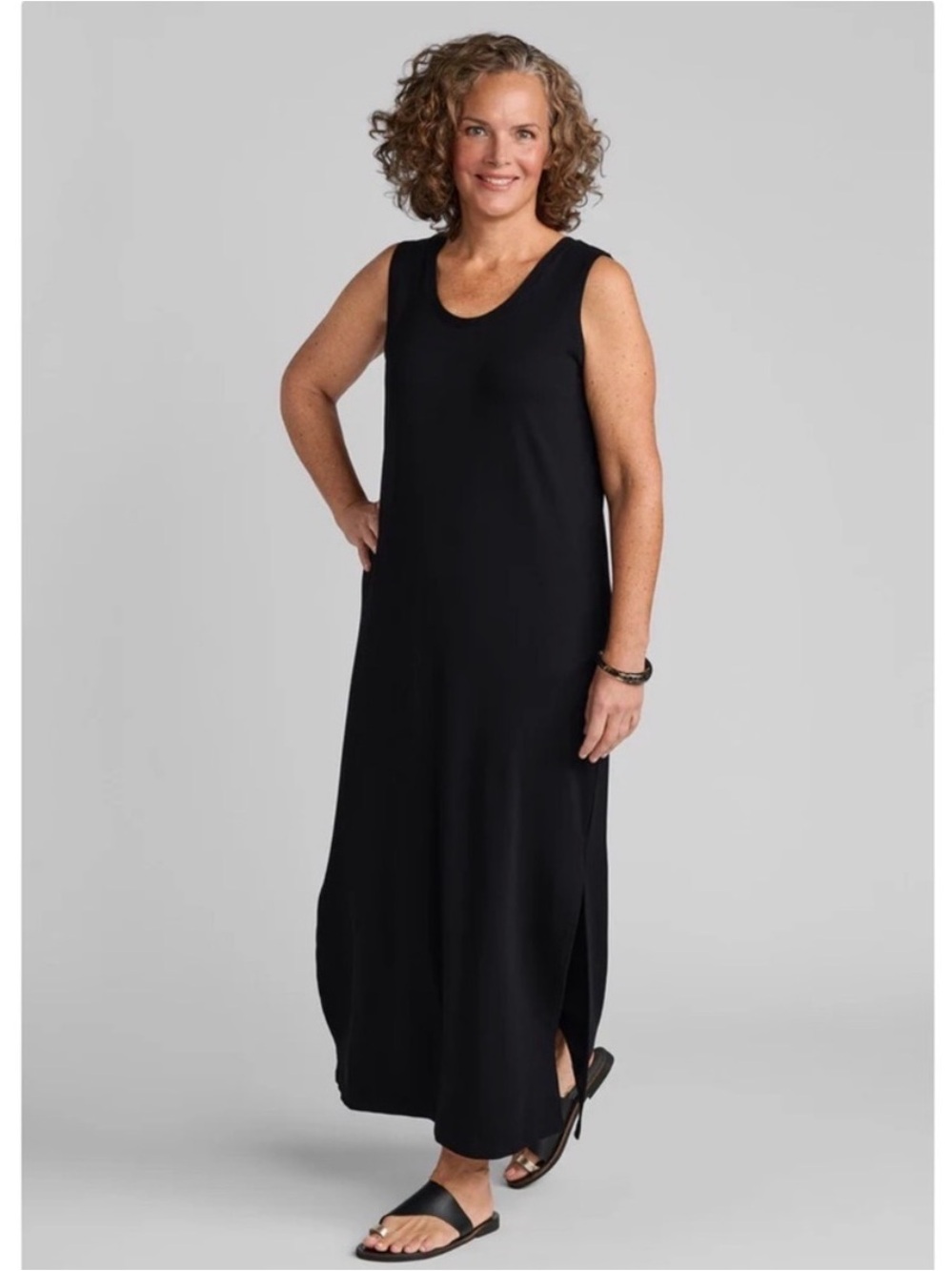 FLAX Black Maxi Dress Women’s Casual Slow Fashion Size M - Picture 2 of 4